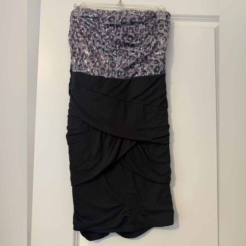 Planet Gold Black and Silver Sequin Dress Strapless